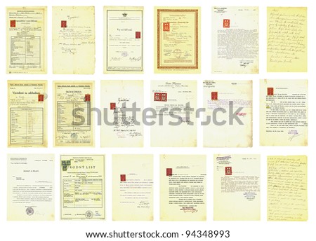 TRUTNOV, CZECHOSLOVAKIA, 1930 - the 1955th. Several old documents: certificates, state certificates, documents from the Protectorate of Bohemia and Moravia, etc. Documents are in Czech and German