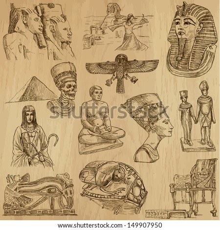 Traveling series: EGYPT - Collection of an hand drawn, original illustrations (no tracing !!!). Description: Each drawing comprise of two layers of outlines, colored background is isolated.