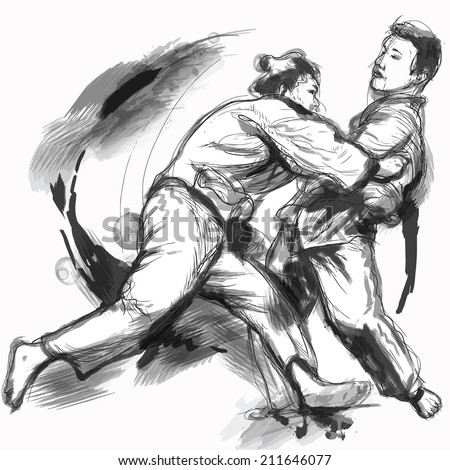 An hand drawn illustration (converted into vector) from series Martial Arts: JUDO. Judo is a modern martial art and combat sport created in Japan in 1882.