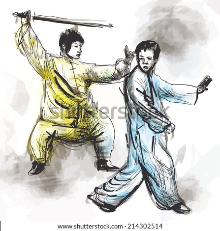 An hand drawn illustration (converted into vector) from series Martial Arts: TAIJI (Tai Chi). Is an internal Chinese martial art practiced for both its defense training and its health benefits.
