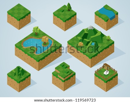 Complete Isometric Tiles series. Vector Illustration