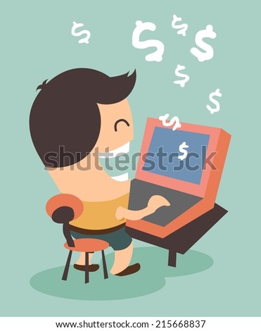 Making money from online activity. Flat vector illustration