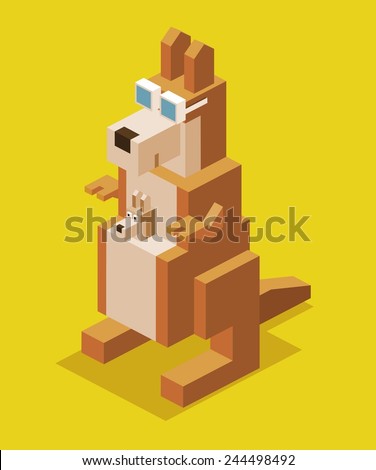 kangaroo with glasses. 3d pixelate isometric vector