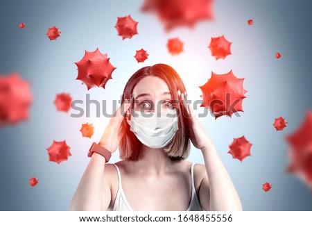 Similar – Image, Stock Photo Woman with breathing mask at the window