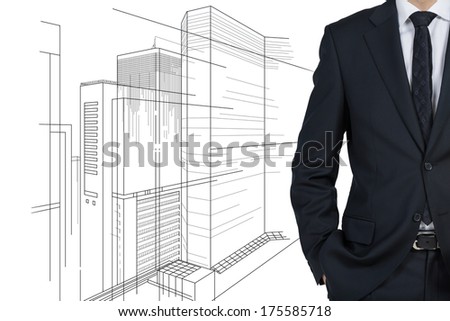 Businessman and sketch of city background 2