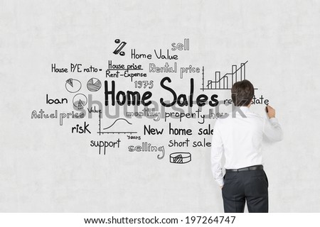 Businessman drawing home sales flow chart