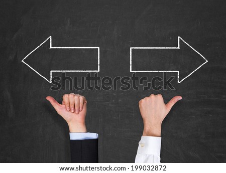 Hands pointing out \'left or right\' way and arrows