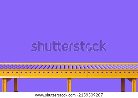Conveyor and empty production line, automated assembly line for factory on purple background. Concept of packaging and delivery. Copy space. 3D rendering ストックフォト © 