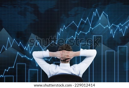 Relaxing businessman and rising stock market