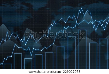 Forex chart with world map background. Trading concept
