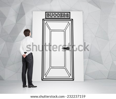 Businessman is making a choice of the three doors.