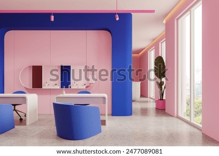 Similar – Image, Stock Photo Pink row of chairs in front of a pink wall