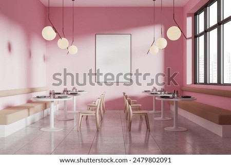 Similar – Image, Stock Photo Pink row of chairs in front of a pink wall