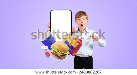 Similar – Image, Stock Photo Astonished boy with 3D glasses and popcorn