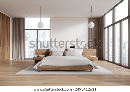 Foto Bild Modernes Schlafzimmer Interieur mit Bett gegen Tür im Hotel