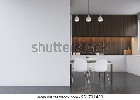 Kitchen, blank wall. 3d rendering. Mock up.  商業照片 © 