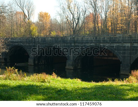 nine mile creek aqueduct built in 1844 part of the erie canal. Located in camillus,new york its listed in the united states national registry of historic sites