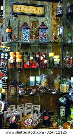 candles for sale in a souvenir shop