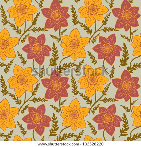 Seamless red and orange floral pattern