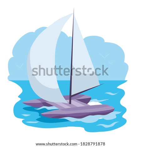 catamaran with sails, cartoon illustration, isolated object on white background, vector illustration, eps