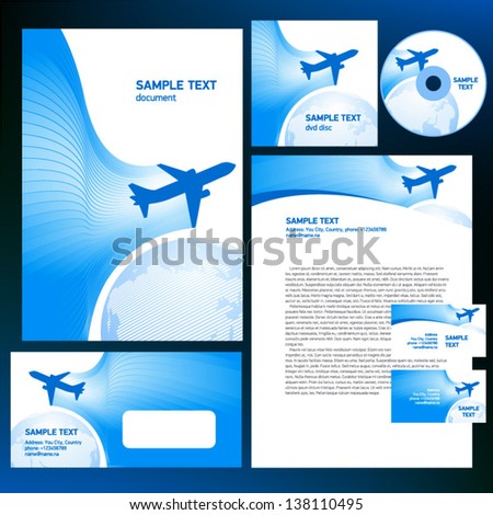 corporate identity airplane flight tickets air fly cloud sky blue white color travel transportation globe background