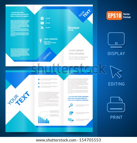 brochure folder leaflet geometric triangle rhombus abstract element blue color background