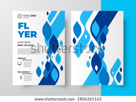 Flyers water liquid rhombus abstract theme brochure front and back design templat blue color