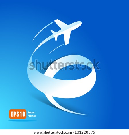 airplane flight transportation air fly travel takeoff silhouette element blue background