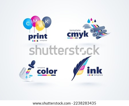 Set logo print polygraphy and cmyk printing theme graphic design prepress and press copy 