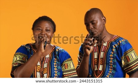 Similar – Image, Stock Photo Couple recording song at home