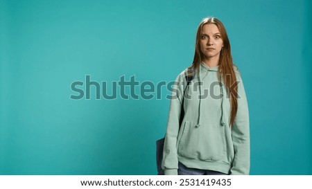 Similar – Image, Stock Photo Funny woman making silly face on street