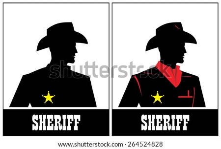 Side view of Sheriff. Cowboy. Young Sheriff. Sheriff Silhouette. 
