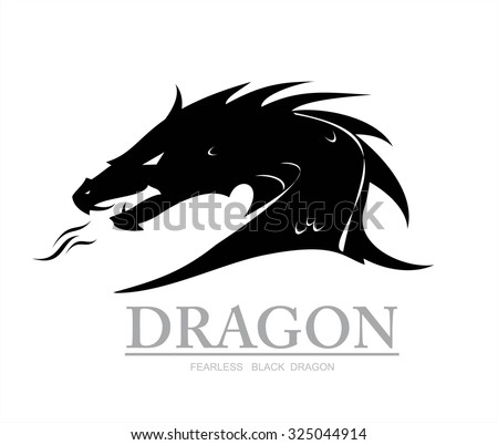 dragon, black dragon. dragon head. dragon head silhouette with the flame from the mouth. vector & illustration. Shooter Dragon. Dragon with Fire. Attacking Dragon. fearless black dragon.