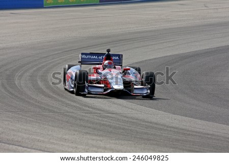 Milwaukee Wisconsin, USA - June 15, 2013: Indycar Indyfest race Milwaukee Mile. High speed racing action at \