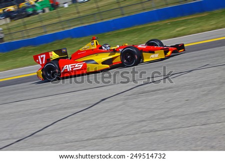 Milwaukee Wisconsin, USA - August 16, 2014: Verizon Indycar Series Indyfest ABC 250 Practice / Qualifying sessions track action. Sebastian Saavedra Bogota, Colombia Automatic Fire Sprinklers KV AFS