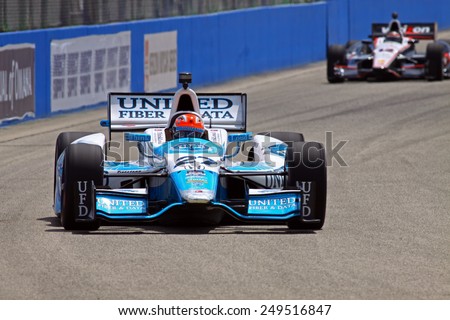 Milwaukee Wisconsin, USA - August 16, 2014: Verizon Indycar Series Indyfest ABC 250 Practice and Qualifying sessions on track action. James Hinchcliffe Toronto, Canada United Fiber & Data