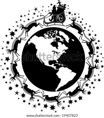 Vector Silhouette Graphic Depicting Santa Claus, Reindeer, Globe And ...