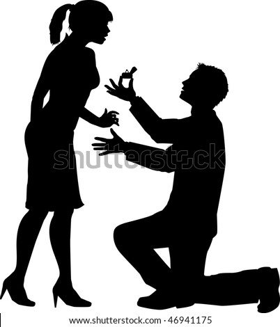 Vector Silhouette Illustration Depicting A Marriage Proposal - 46941175 ...