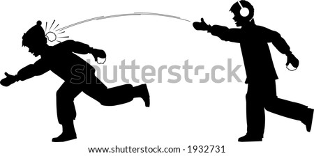 vector silhouette graphic depicting two boys in a snowball fight