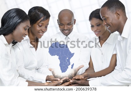 African business team with map of africa, Studio Shot