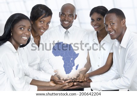 African business team with map of africa, Studio Shot
