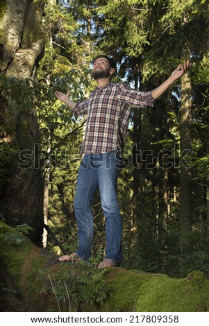 Young adventurer celebrating nature, Outdoor Shot