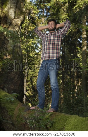 Young adventurer celebrating nature, Outdoor Shot