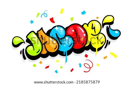 Birthday party boy name Jacob. Kids Illustration color letters in flop style 