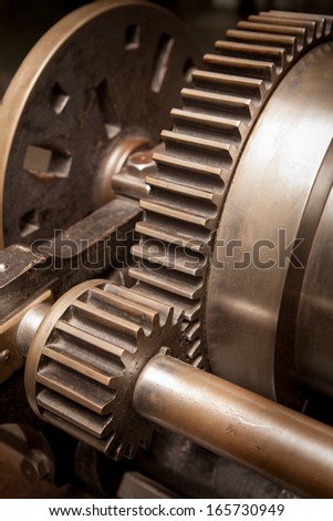 Close up Industry Gear Machine Cog Background, business cooperation, teamwork and time concept