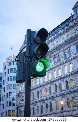 Green, Yellow and Red Traffic Light in the London city