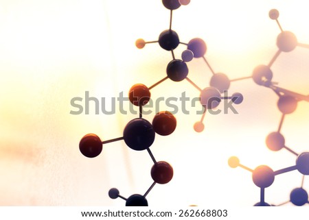 Molecular, DNA and atom model in science research lab