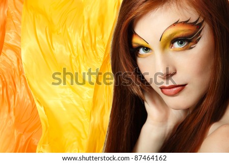 fire teenager girl beautiful red hair cheerful enjoying