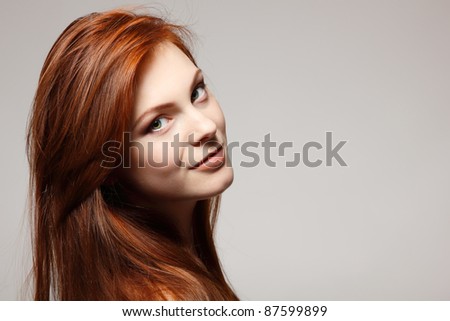 teenager girl beautiful red hair cheerful enjoying