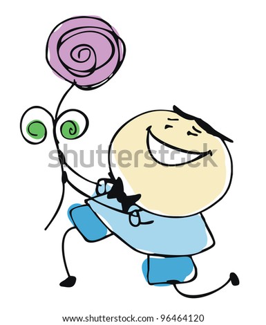 boyfriend holding flower with acceptance - cartoon people vector illustration set